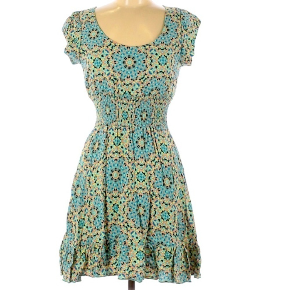 American Rag boho mosaic pastel casual mini dress Sz medium women’s casual